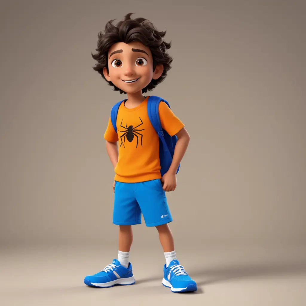 Mansour is a cheerful and energetic animated character known for his adventurous spirit. He typically wears a bright orange shirt with a spider design, blue shorts, and sporty shoes. His expressive personality reflects curiosity and enthusiasm, often leading him to explore new experiences and learn valuable lessons. His character often embodies themes of friendship, teamwork, and creativity, making him relatable and inspiring for younger audiences.