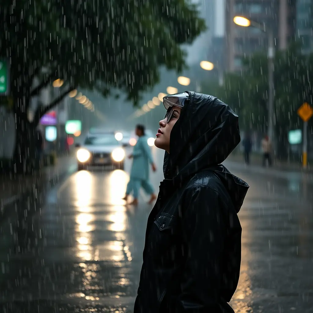 صورة شخص تحت المطر