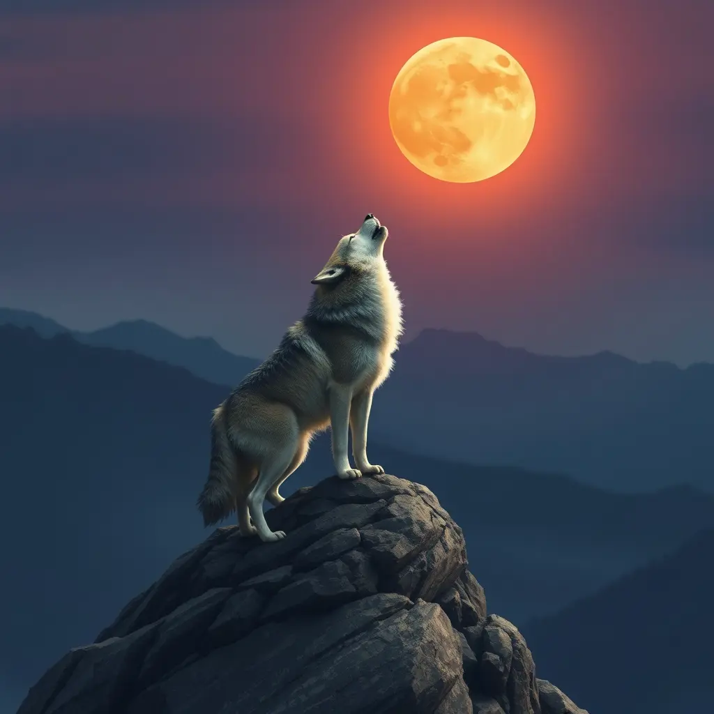 ذئب في قمة الجبل يعوي