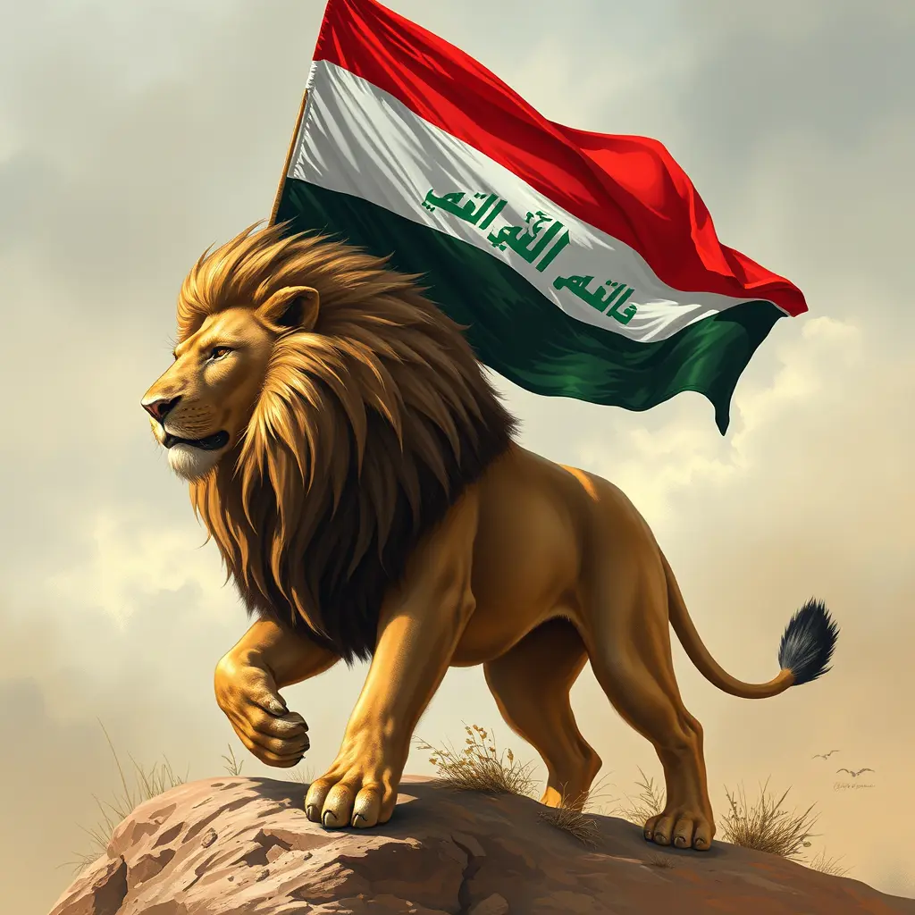 اسد يحمل علم العراق