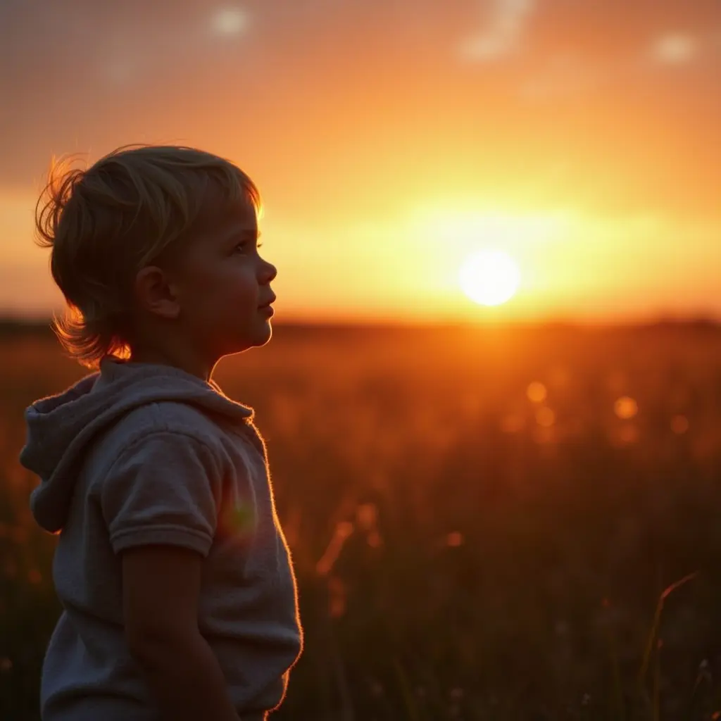 صوره طفل ينظر الي شروق الشمس في بدايته تدل علي التفاؤل