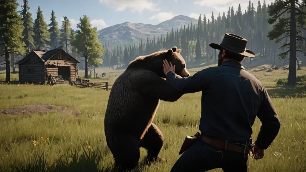 دب يهاجم ارثر من لعبة rdr2