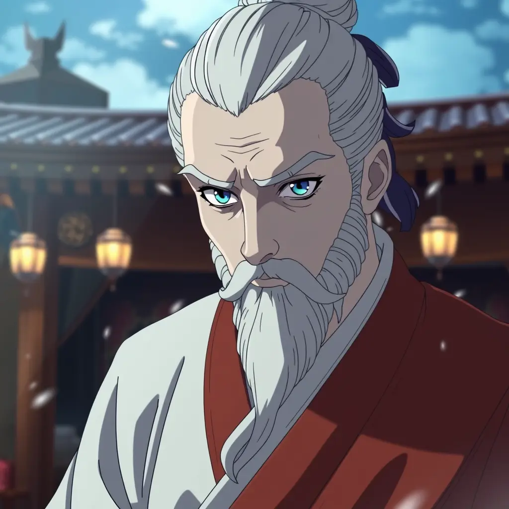 ايتادوري يوجي من انمي جوجيتسو كايسن في مشهد فخم شخصيه رجل شعر ابيض عينان زرقاوتان مشعتان