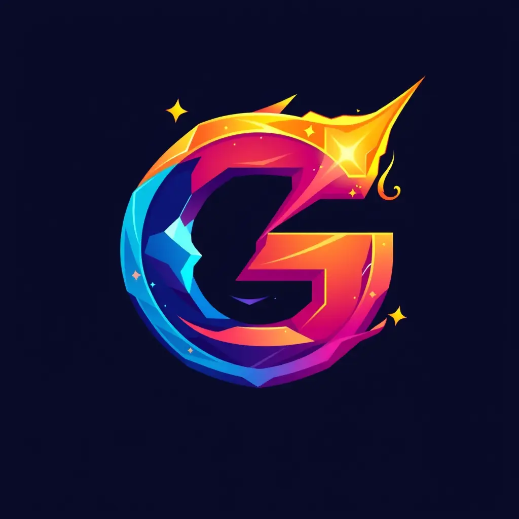A stunning illustration logo for a gaming company, letter G, galaxy games, vibrant, artistic style, pixel art, beautiful, retro, minimalist