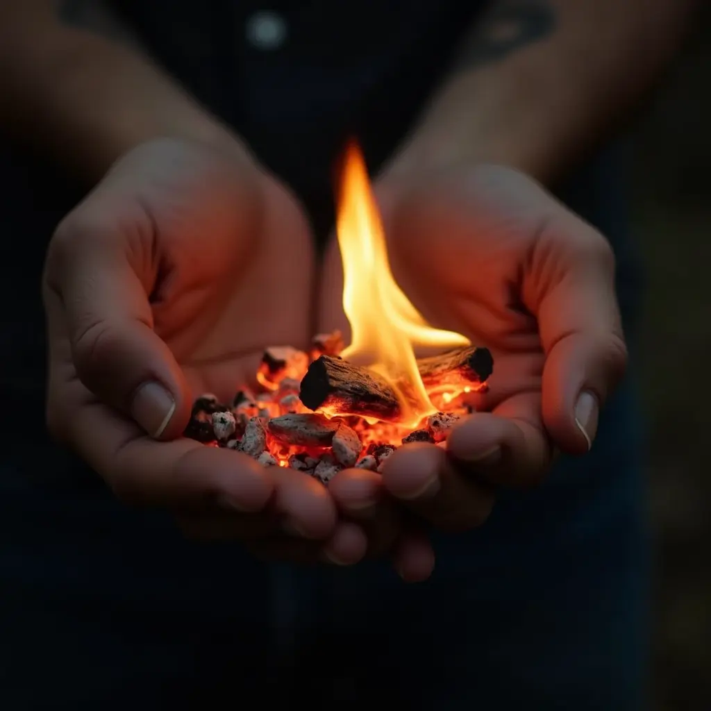 يد رجل قابضة على جمرة مشتعلة
