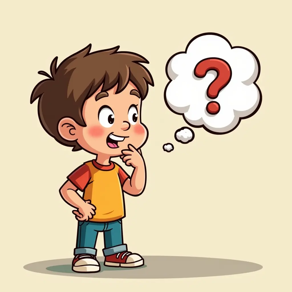 طفل ولد كاريكتير يفكر في الإجابة