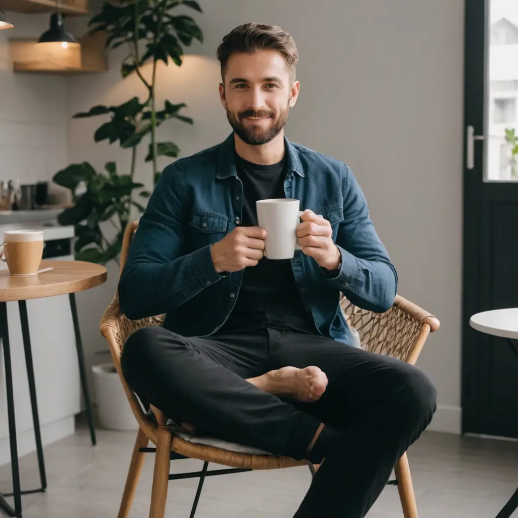 رجل يشرب قهوة على الكرسي الساعة 10