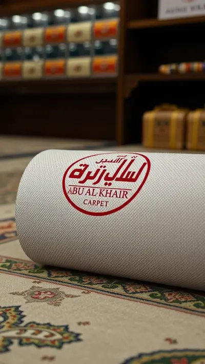 شعار لمتجر اولاد ابو الخير للسجاد يتم وضعه على لفته