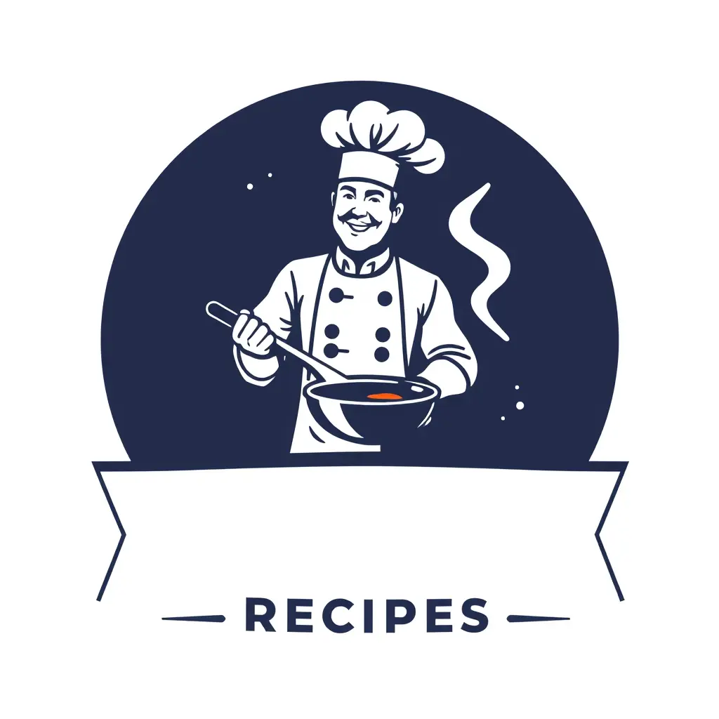 تصميم شعار طبخ cooking  مع طاهية تمسك مقلاة وبالاسفل مكتوب V.Night Recipes