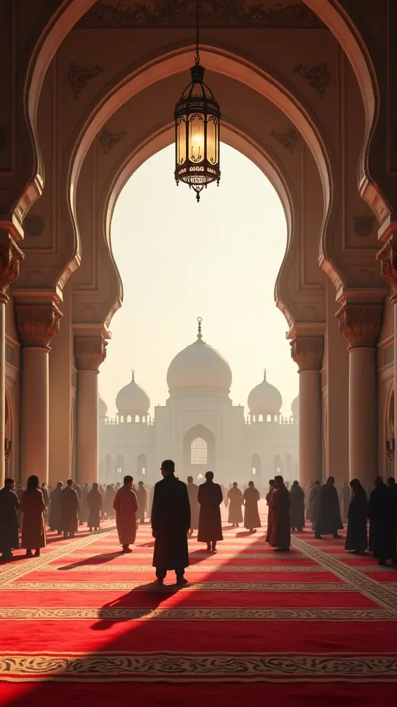 صورة لمسجد من الداخل مع مصلين 4k