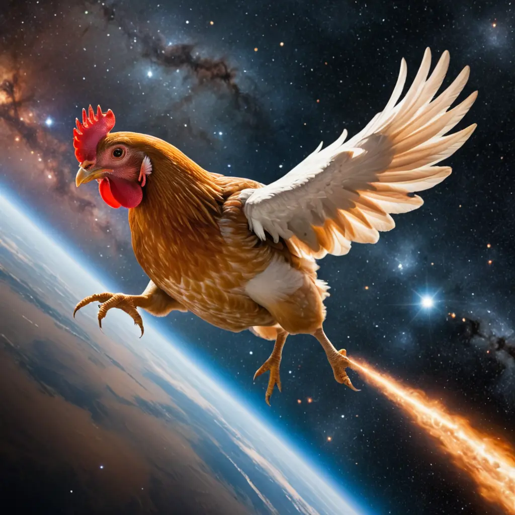 صورة دجاجة تطير في الفضاء