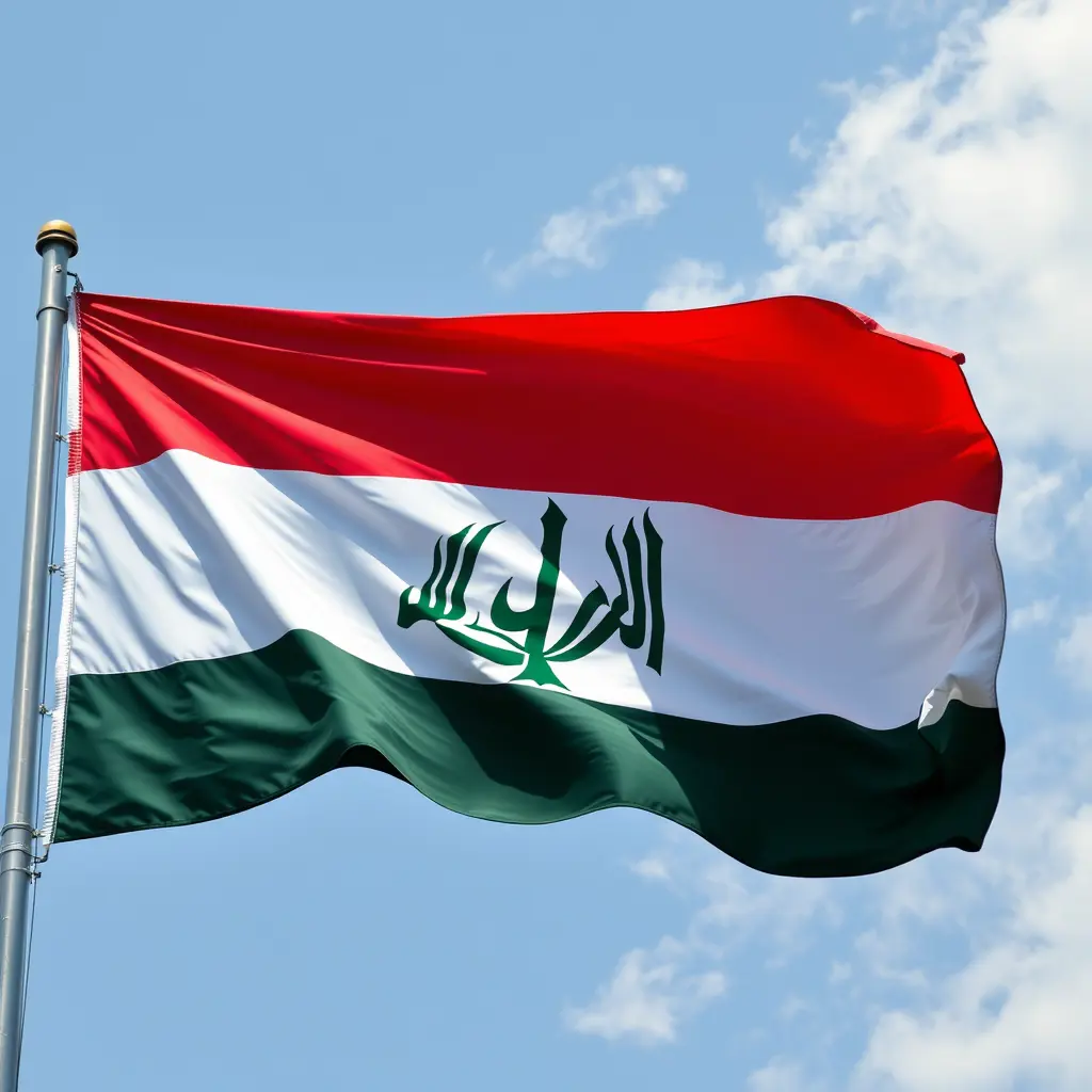 اريد علم العراق في الاعلى الله اكبر وفي المنتصف محمد رسول الله وفي الاسفل علي ولي الله