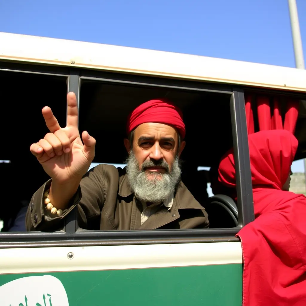 صدام حسين  يركب باص