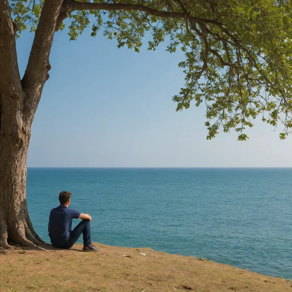 رجل تحت شجره في البحر