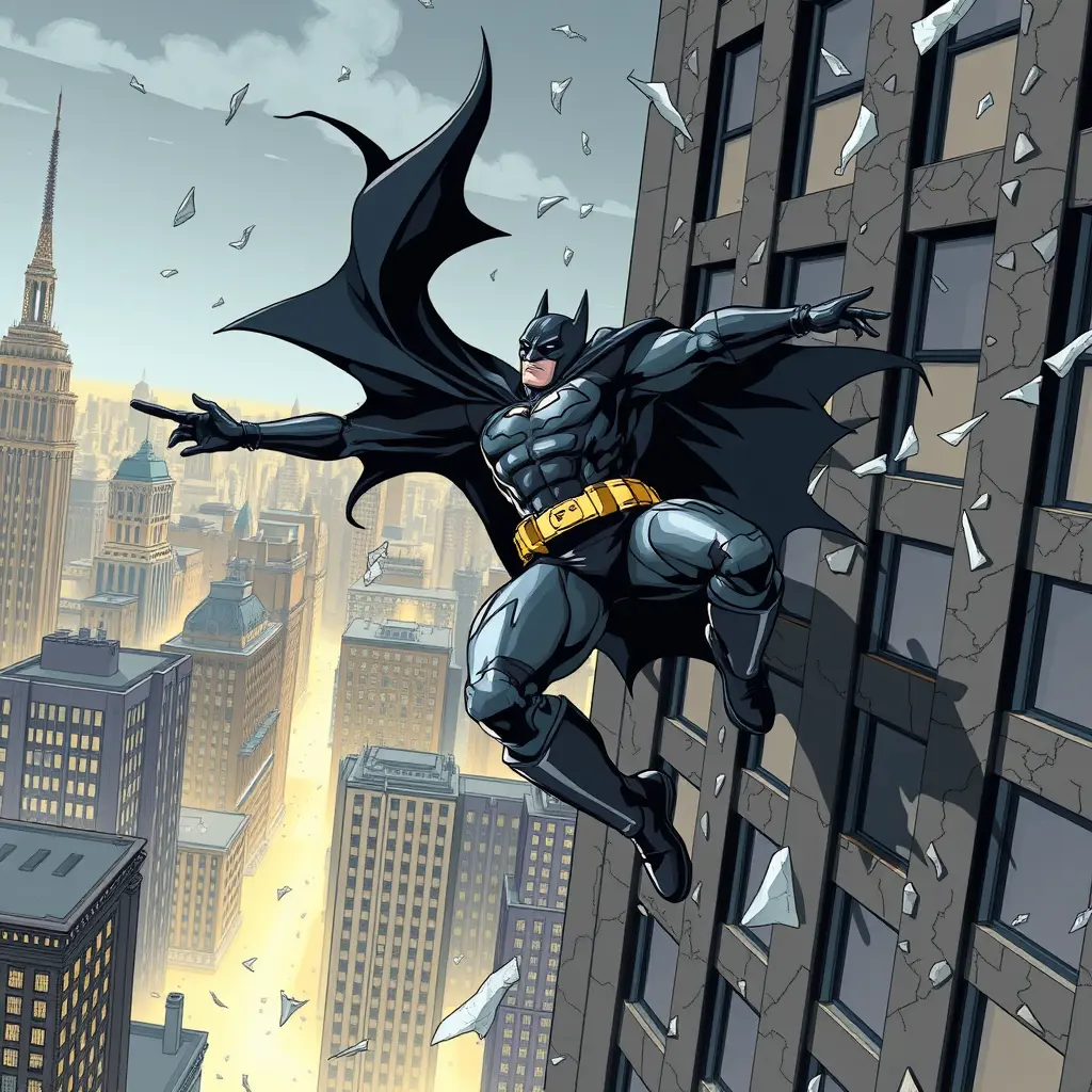 بات مان وهو يقفز من مبنى عالي لكن فشل في القفز ووقع وتكسر