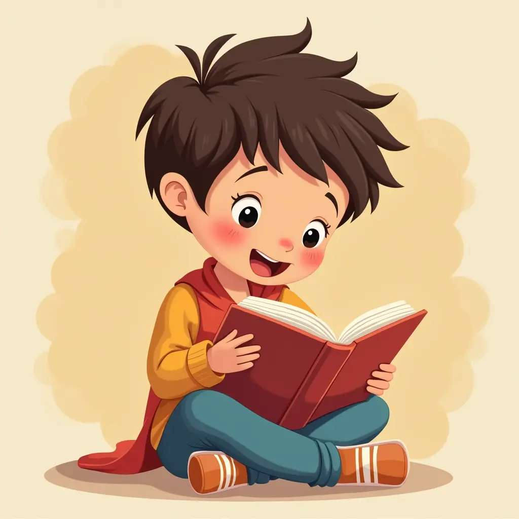 صورة كرتونية لطفل يقرأ كتاب