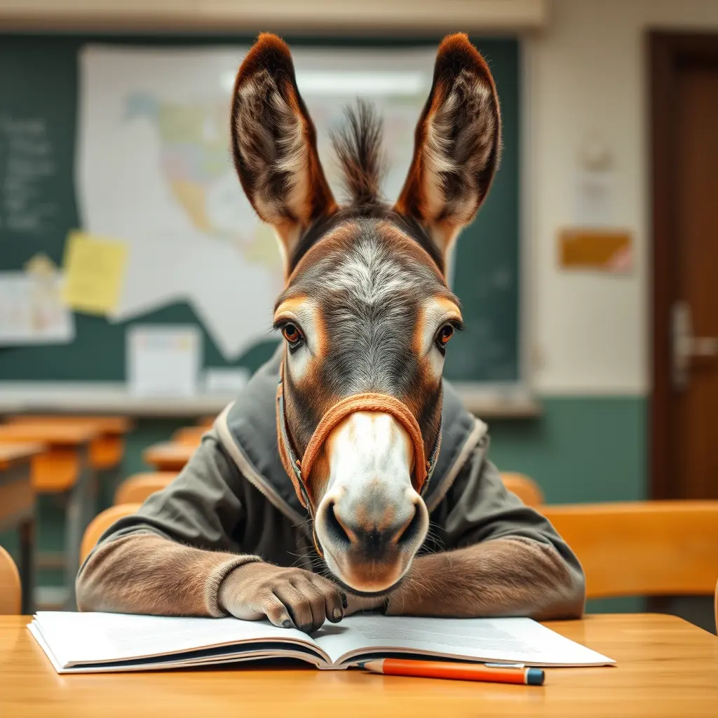 حمار يقرا في المدرسة