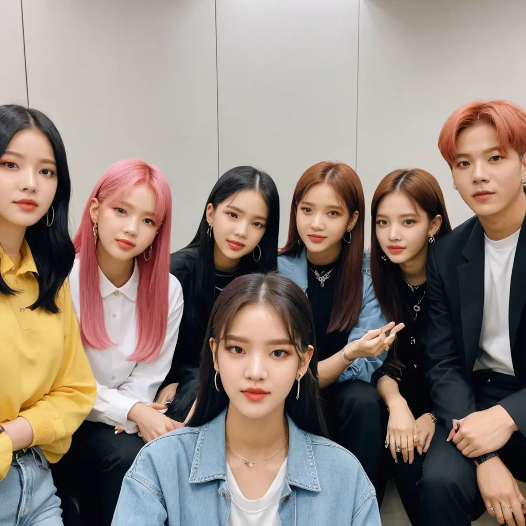 صورة جماعية لفرقة بلاك بينك في نقاش مع فرقة BTS