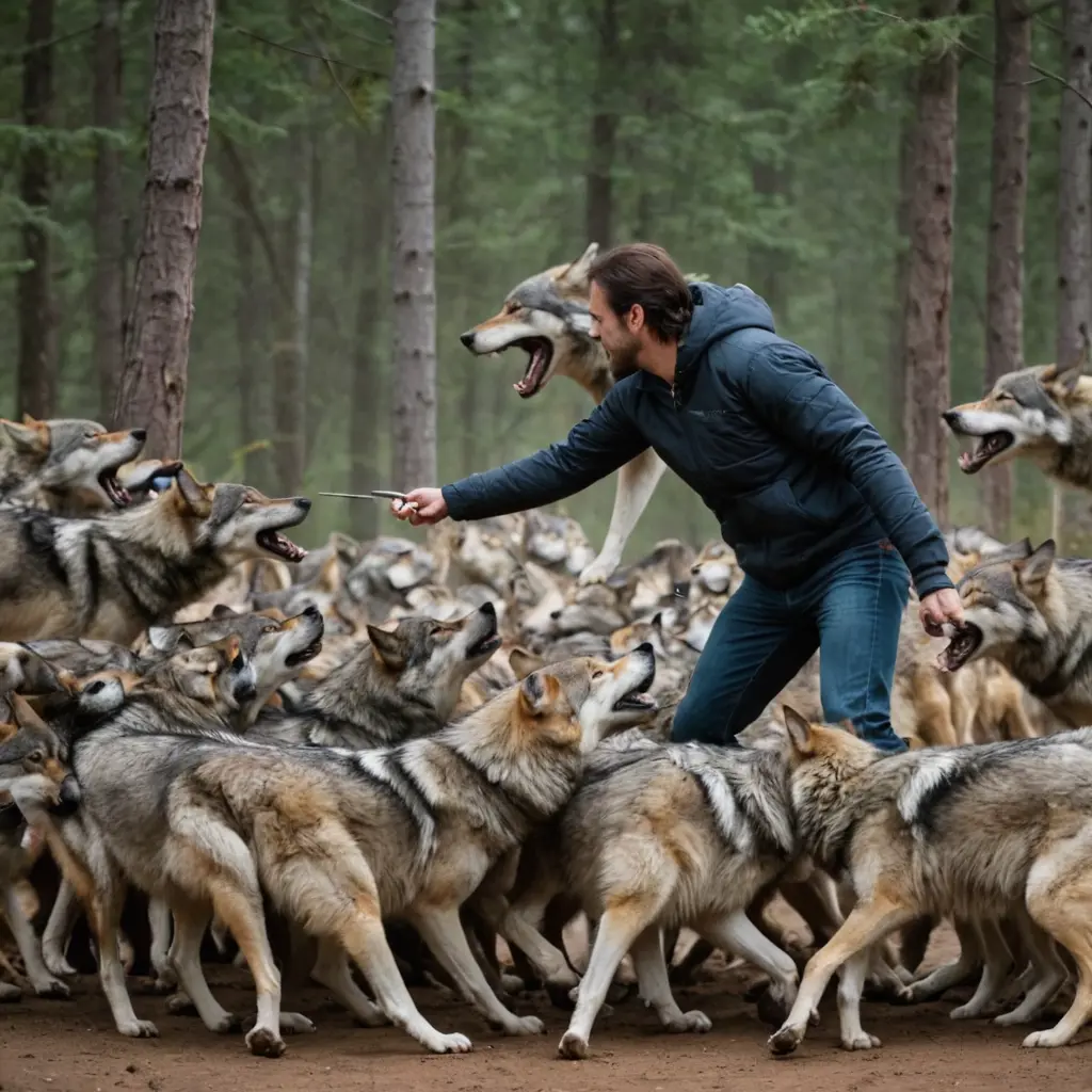 صورة شخص يهاجم 100ذئب