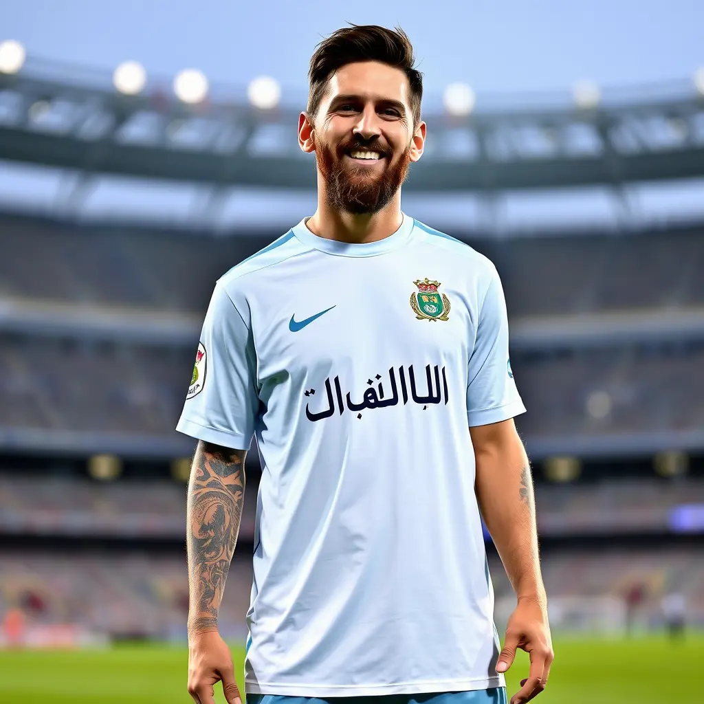 ميسي لابس تي شرت الهلال السعودي