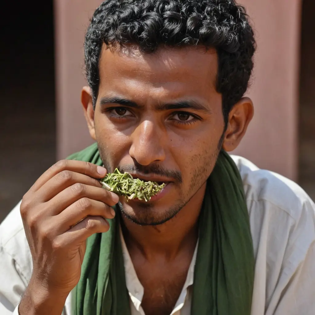 شخص يمني يخزن القات