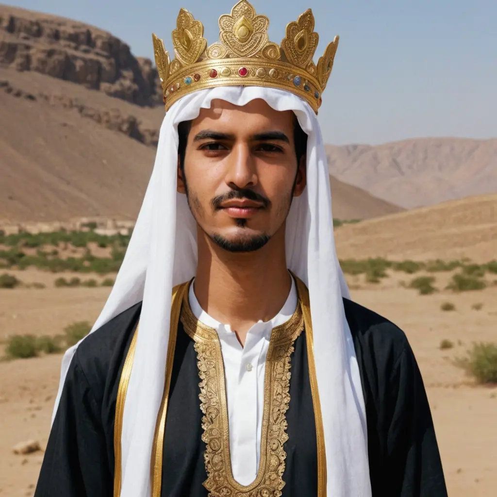 صوره رجل يرتدي الزي اليمني وجمبيه وفوق راسه تاج رسم