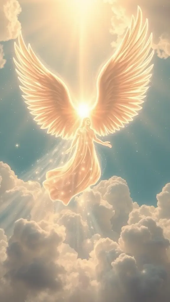 Write a majestic description of angels made of pure light. Their presence is overwhelming, neither male nor female, beyond human form. They shine brighter than stars, their wings vast and radiant, filling the skies with awe. When they move, it is like waves of light flowing through the heavens. Their voices are like melodies of eternity, echoing with peace and power, carrying the remembrance of God. They are beings of purity, unseen by the eyes of the world, yet their presence makes the earth tremble and the heavens glorify."