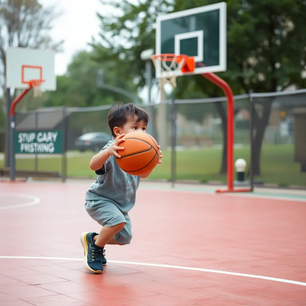 صورة طفل وهو يلعب كرة السلة