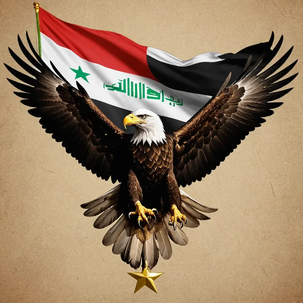 نسر يحمل صورة العلم العراقي القديم بالنجمات الثلاثة