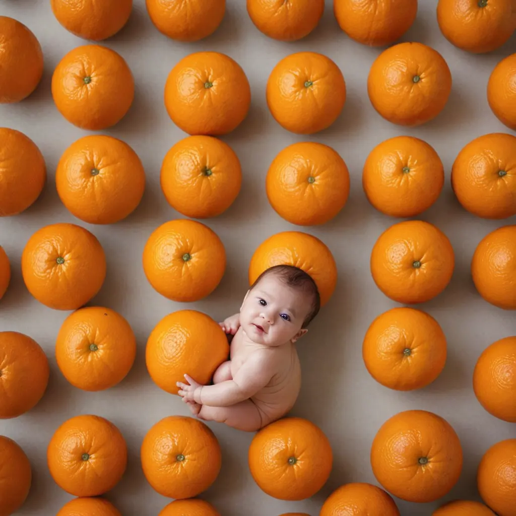 اريد صورة فاكهة البرتقال تتحول الى طفل