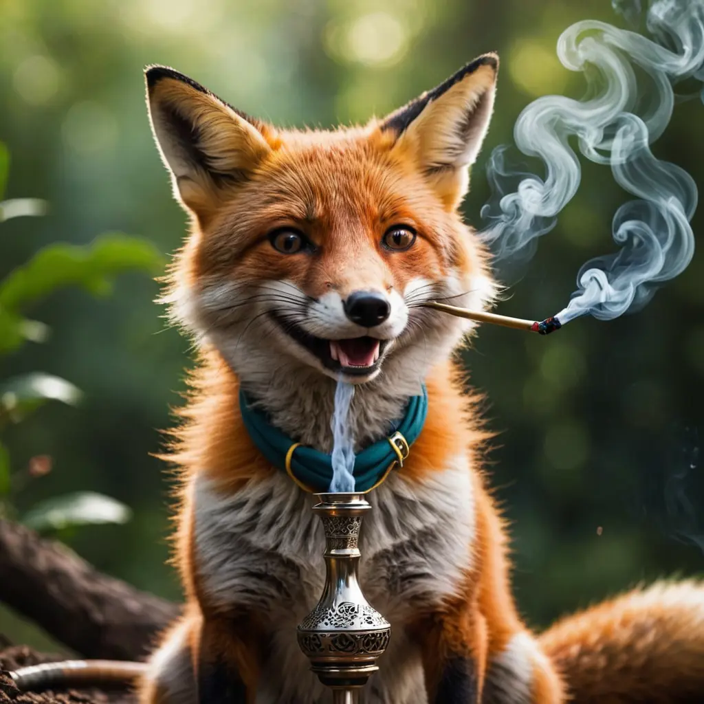 صورة ثعلب مبتسم يدخن الاركيلة