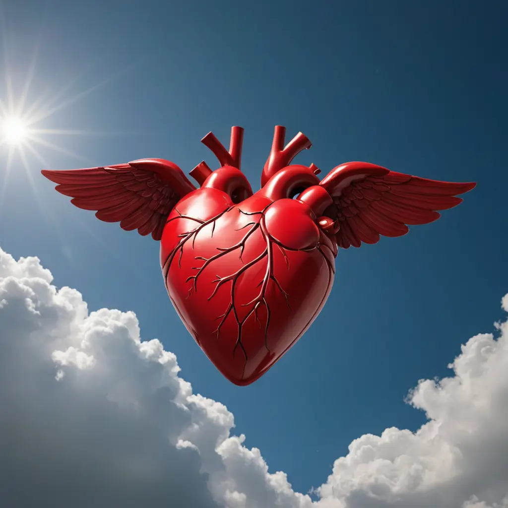 قلب انسان حقيقي يطير في السماء