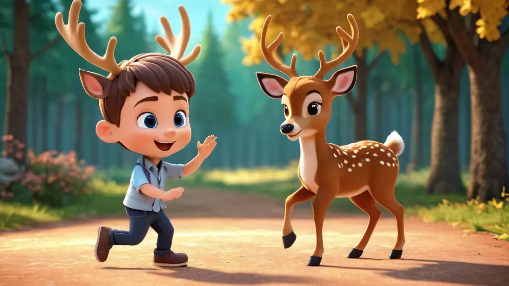 اولاد يرقصون وياكلون السكر ويرقص معهم غزال 3d cartoon 
