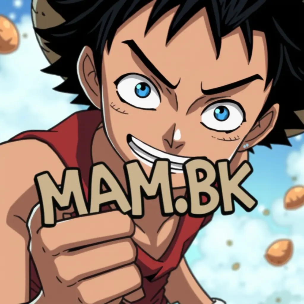 صورة لوفي من انمي ون بيس يحمل في يديه اسم MAMZI.BK