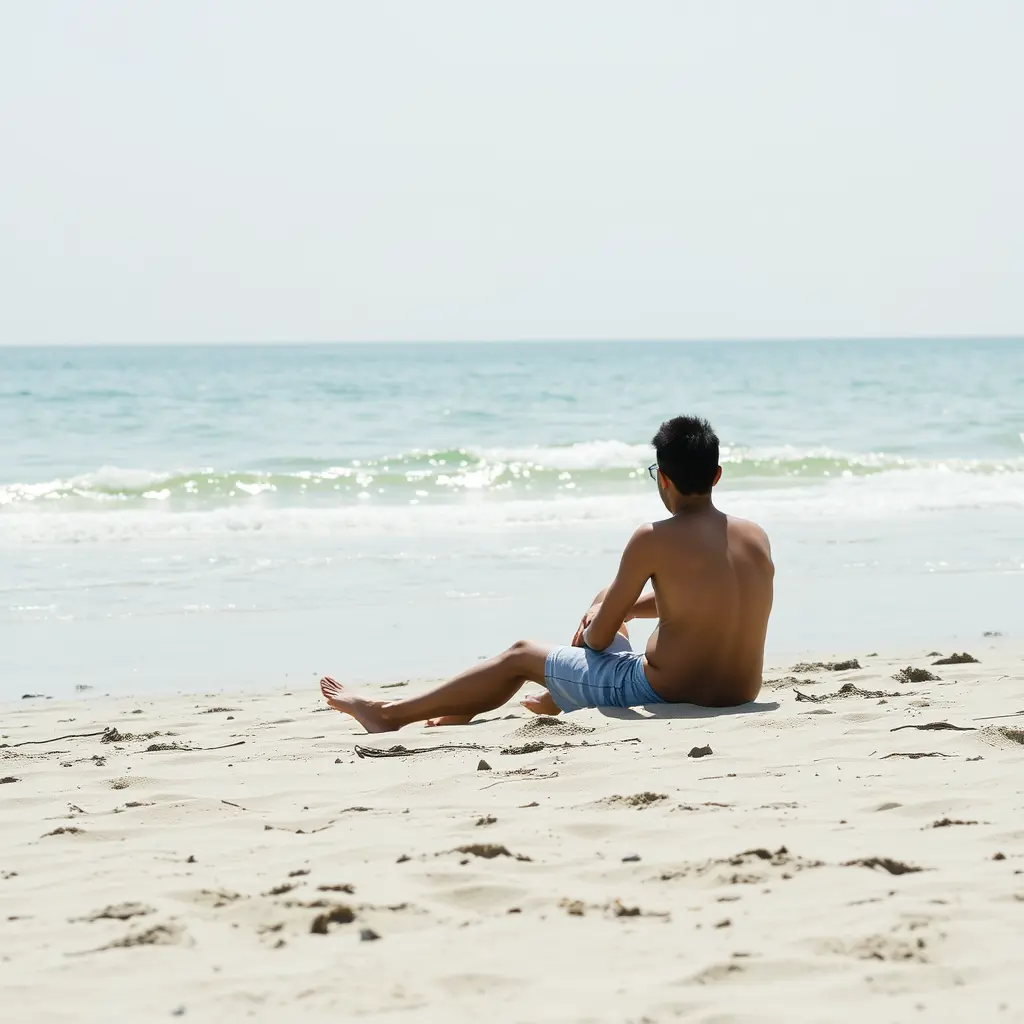 شخص جالس علي الشاطئ صوره رسوم