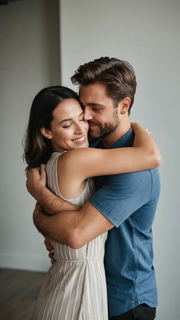 رجل يحتضن امرأه من الخلف