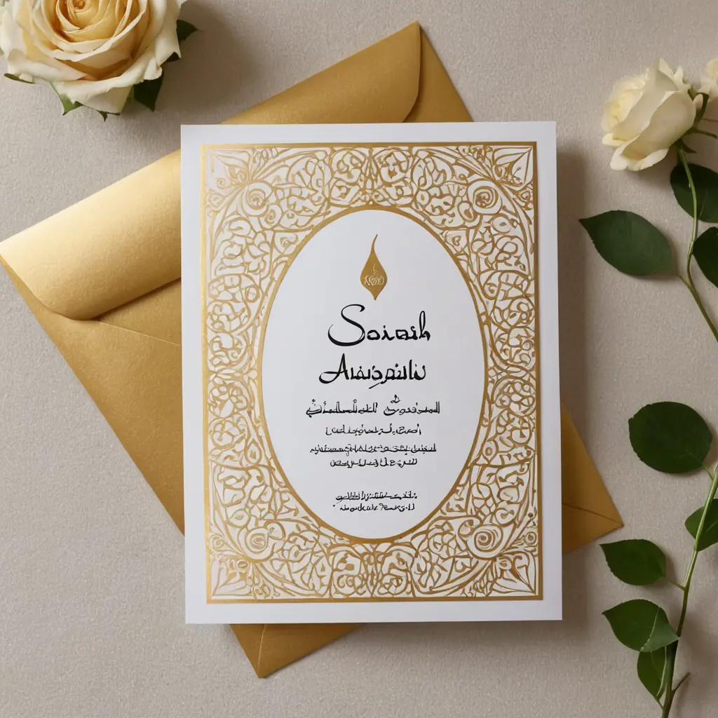 كارت دعوة فرح يحمل اسم احمد وساره باللغة العربية فقط ذات خلفية بيضاء