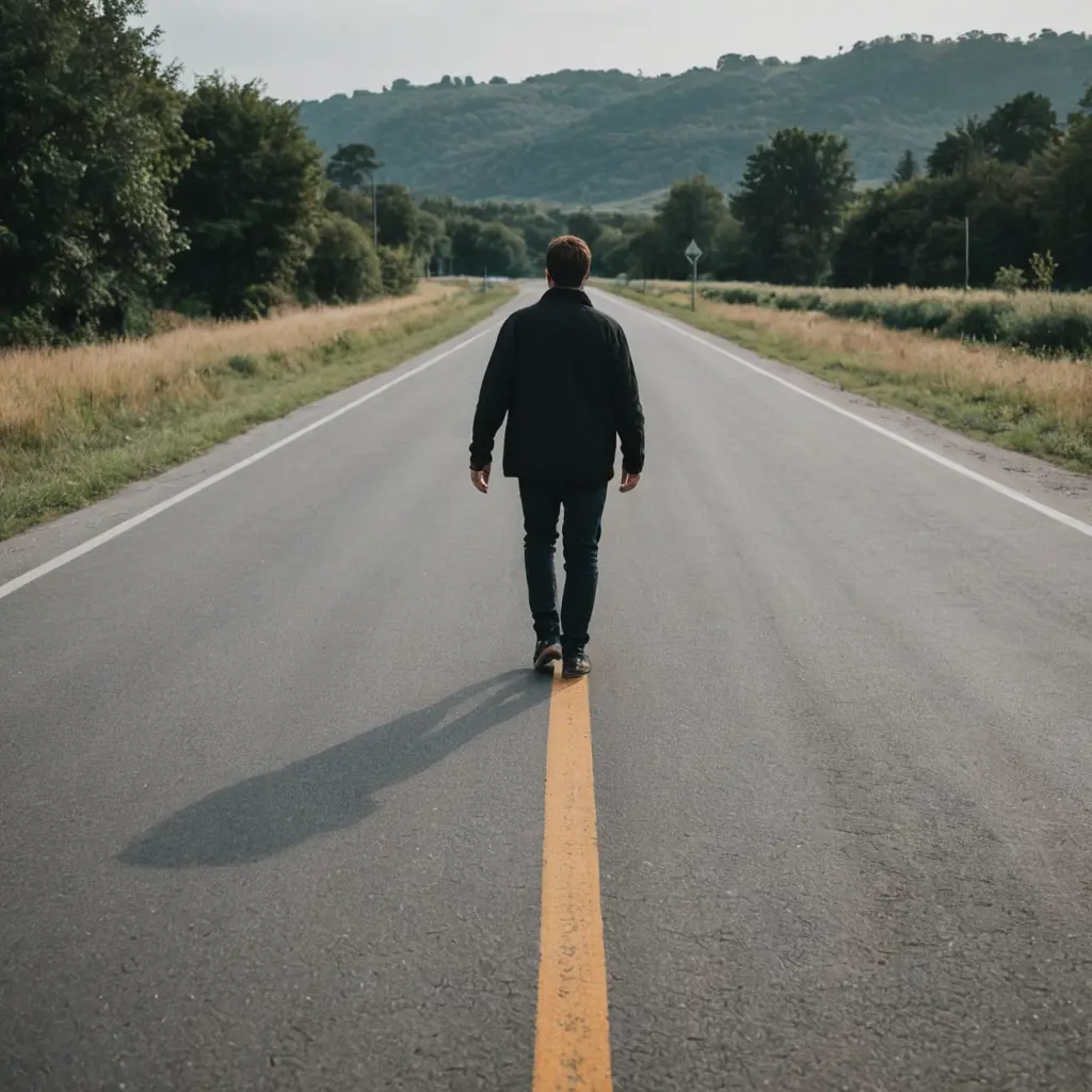 رجل يمشي على الطريق