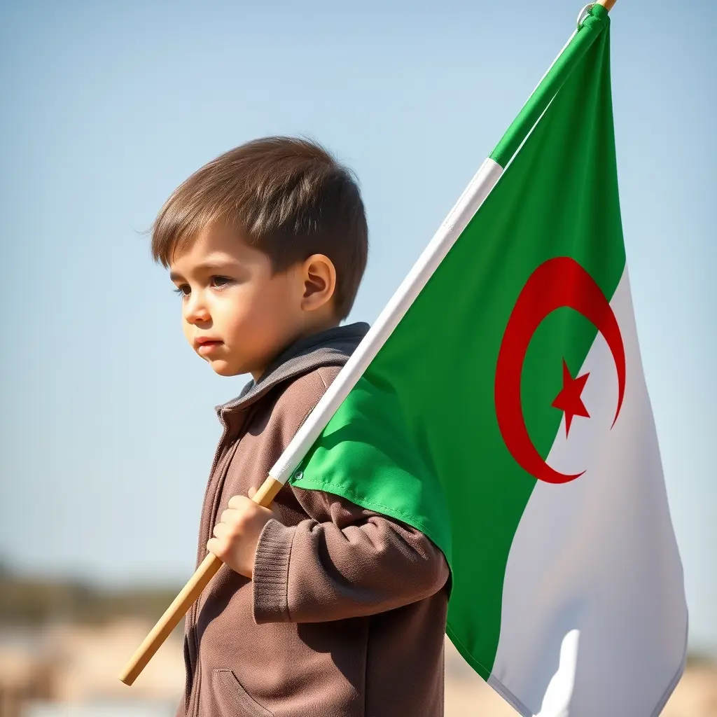 طفل حمل علم الجزائر