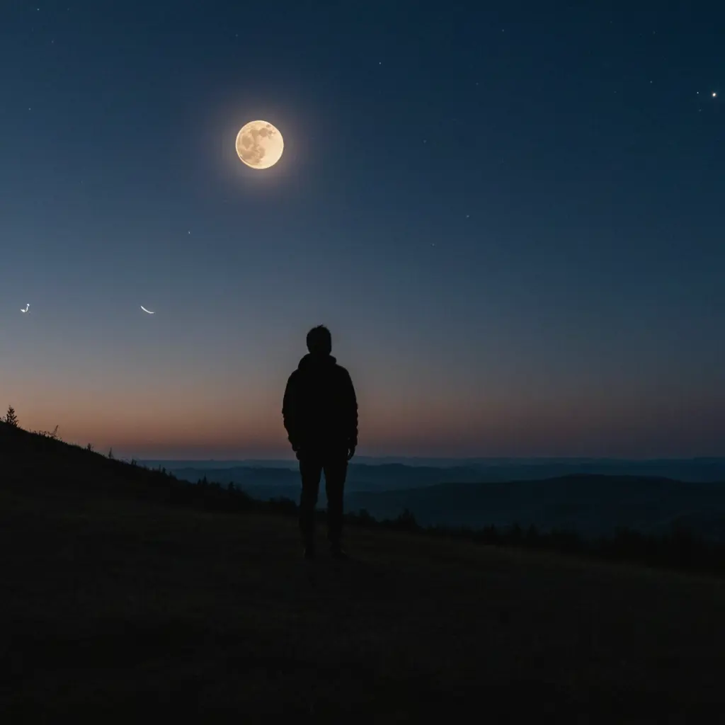 صورت شخص سهران الليل ينظر إلى القمر