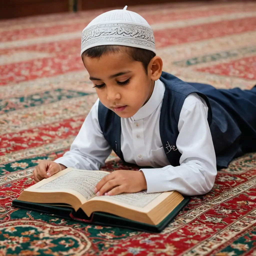 صورة طفل يقرأ القرآن في المسجد
