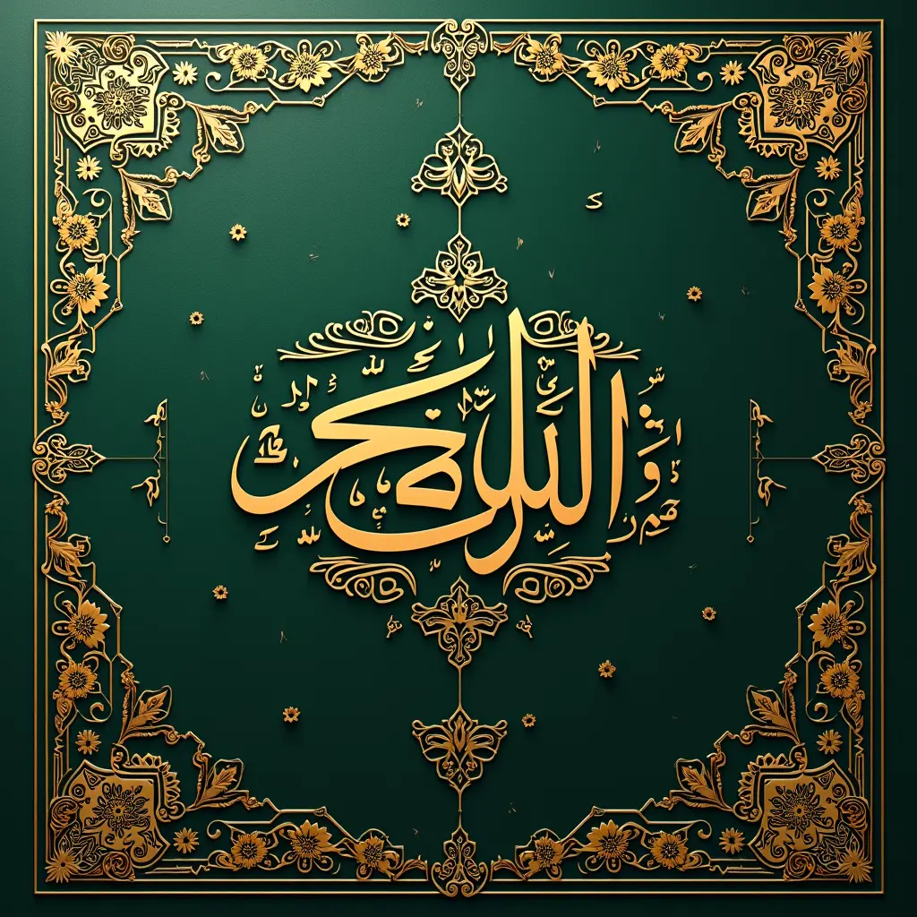 – زخرفة عثمانية فاخرة
خط عربي لكلمة "زَيْد" بالخط الثلث العثماني المذهب، في وسط الصورة بشكل بارز وبارق. الخلفية باللون الأخضر الداكن الغامق مع زخارف نباتية عثمانية دقيقة وكثيفة، يحيط بها إطار ذهبي زخرفي. أضف حروفاً عربية صغيرة وشفافة بالرسم العثماني القرآني موزّعة في الخلفية كزخرفة إضافية. الأسلوب فخم، روحي، يشبه غلاف مخطوط قرآني عثماني.
