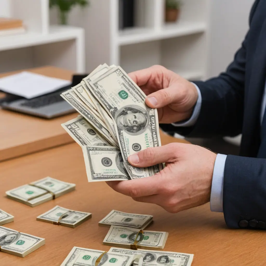 صورة فلوس بيد رجل يعدها اما العميل