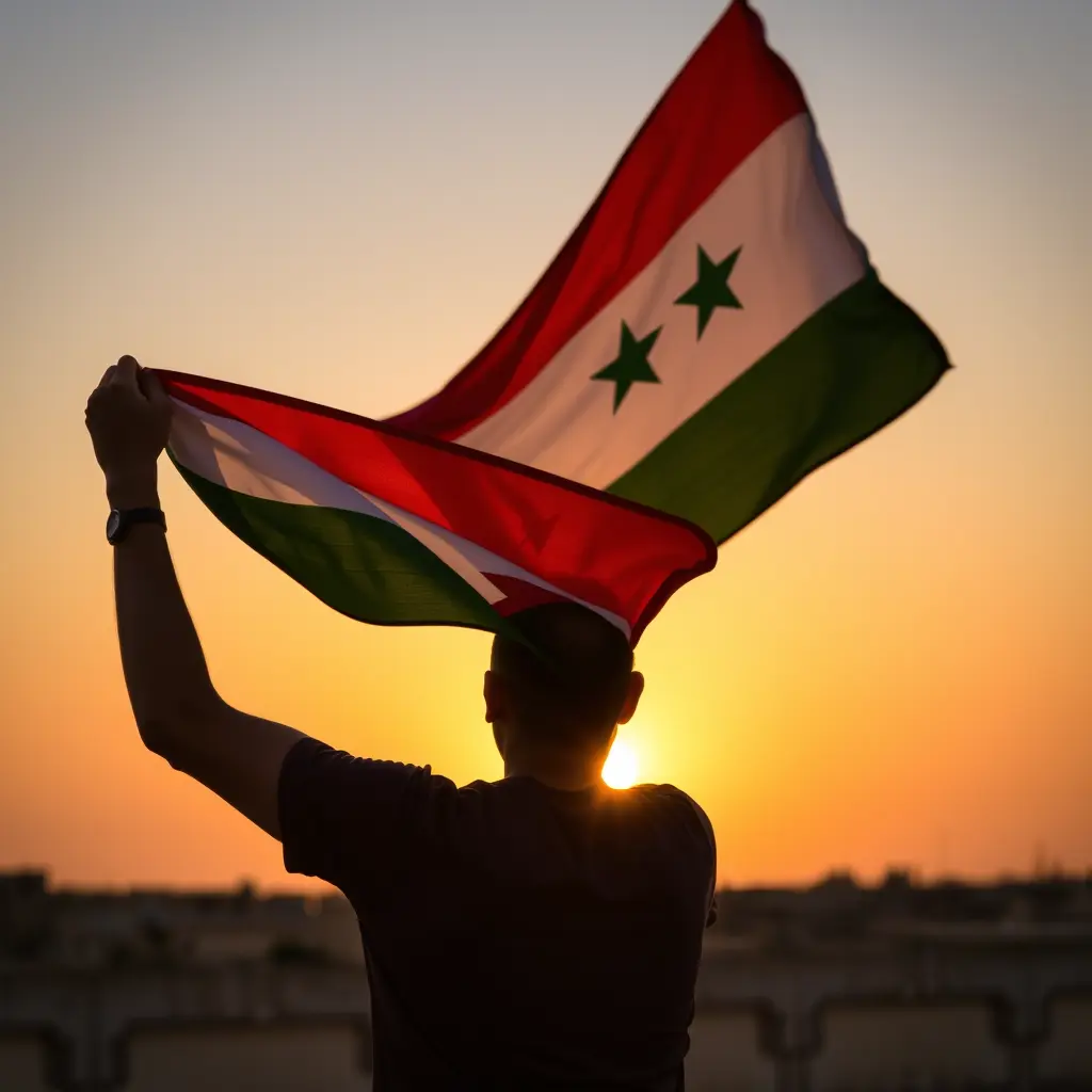 رجل يحمل راية جنوب اليمن في مكان غروب