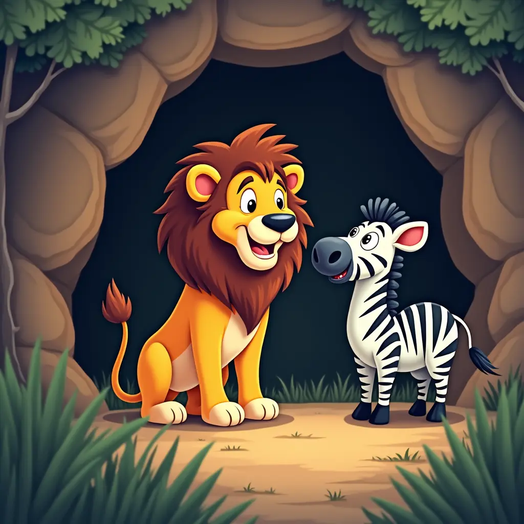 اسد كرتون داخل مغارتة يهجم علي حمار وحشي