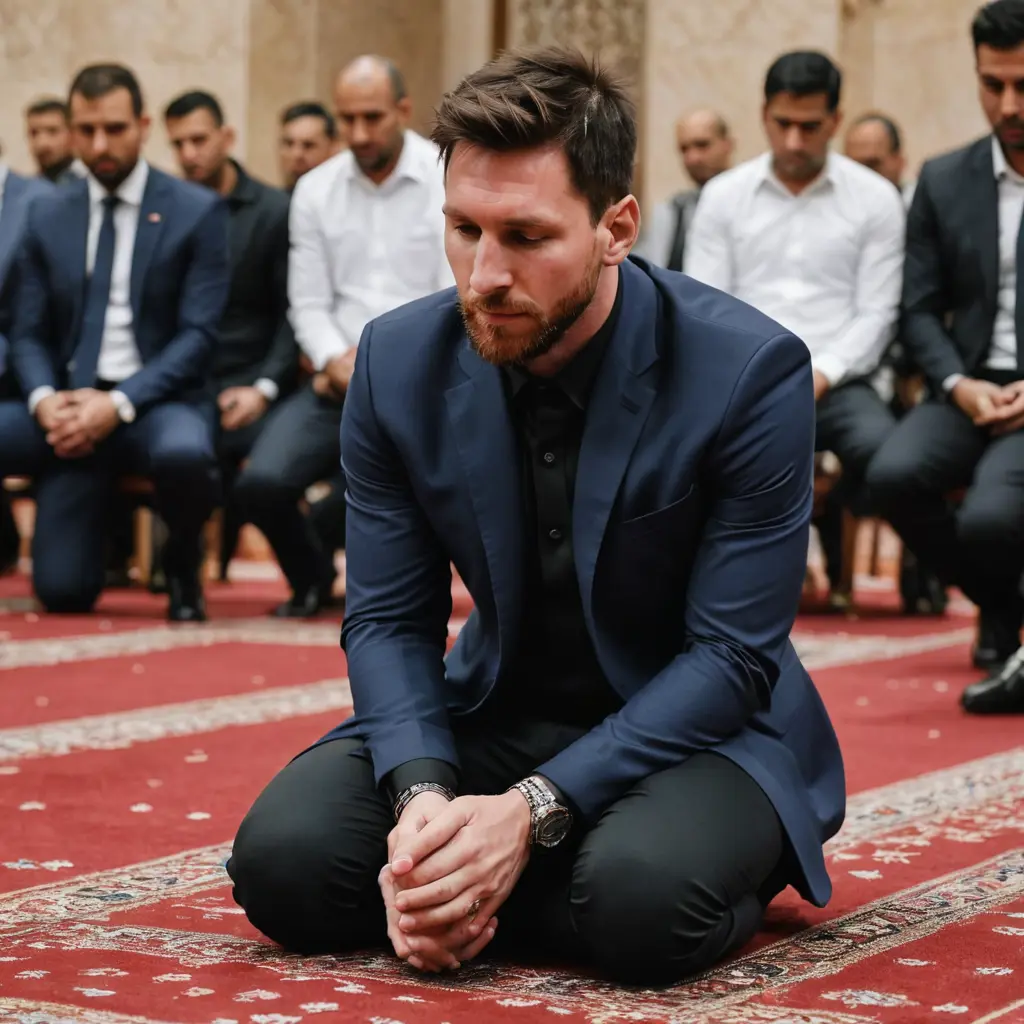 ميسي يصلي في المسجد