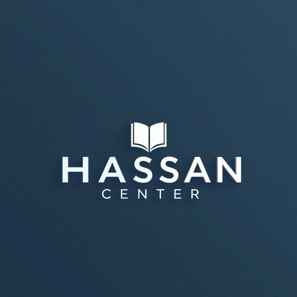 Generate a minimalistic futuristic style logo in 3d for a company named 'Hassan Center' in the education field. The logo should prominently feature Center and good and books .