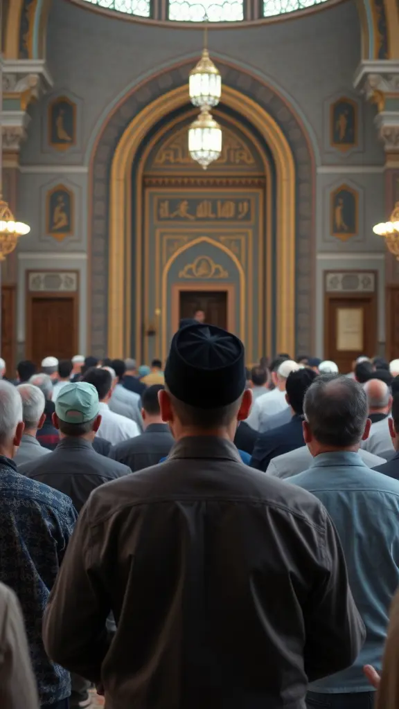 صورة تبرز مصلين في المسجد يصلون خلف إمامهم ذي البشرة السوداء