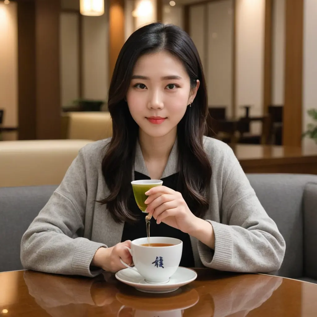在休息室
In the lounse
小丽: 桌子上放着很多饮料,你喝 什么? 小刚: 茶或者咖啡都可以。你呢? 你喝什么? 小丽: 我喝茶,茶是我的最爱。天 冷了或者工作累了的时候 喝杯 热茶会很舒服。 小刚: 你喜欢喝什么茶? 小丽: 花 茶、绿茶、红茶,我都 喜欢。