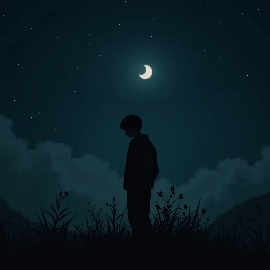 Sad boy alone at night